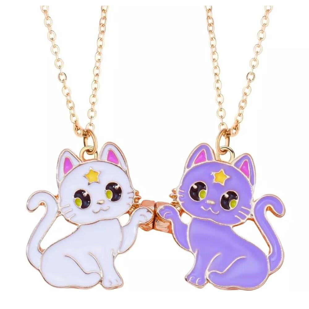 Cute BFF Cat Necklace Set Magnetic Matching Best Friend Gift Kawaii